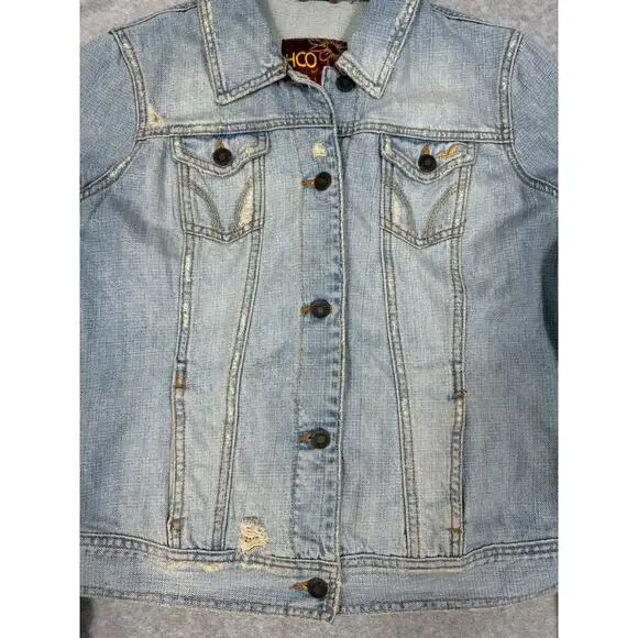 Y2K Hollister Junior Womens Size L Distressed Denim Jacket HCO Surf - Picture 8 of 10